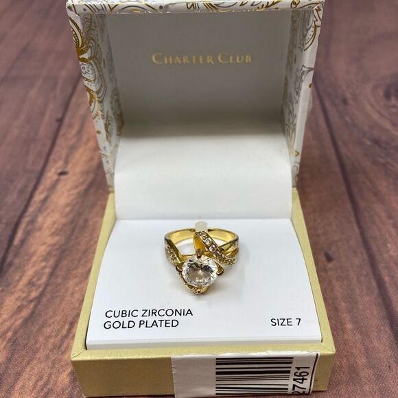CHARTER CLUB CUBIC ZIRCONIA GOLD RING SIZE 7 N448 - Picture 1 of 4